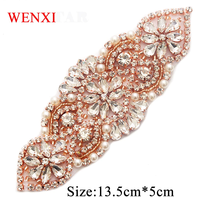 

WENXI 30 шт. оптовая продажа свадебные бусины ручной работы розовое золото Кристалл Стразы аппликация для свадебных платьев WX852
