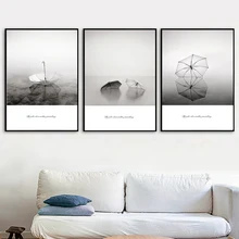 Lake Umbrella Wall Art Canvas Painting Nordic Poster And Print Black White Scandinavian Wall Pictures For Living Room Home Decor