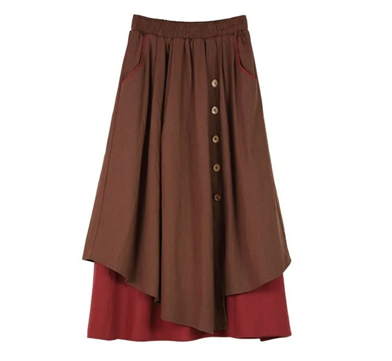 Осенне-зимняя женская юбка с высокой талией, плиссированные юбки размера плюс, Повседневная Длинная юбка из хлопка и льна, винтажная юбка макси, Saia, Faldas S198