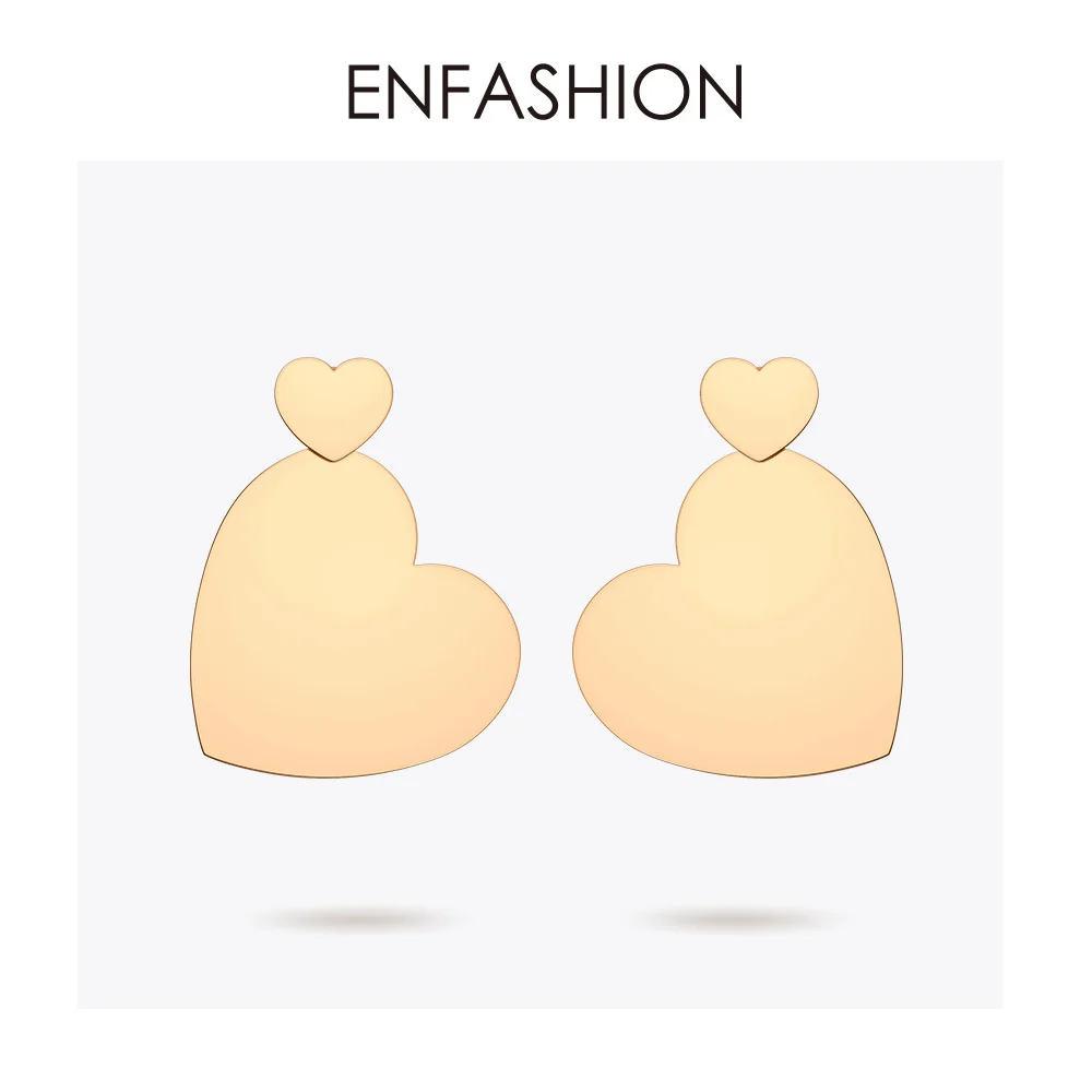 ENFASHION, серьги-капли с двойным сердцем для женщин, золотые, геометрические, массивные, большие, висячие серьги, модные ювелирные изделия Oorbellen E1031 - Окраска металла: Rose gold color