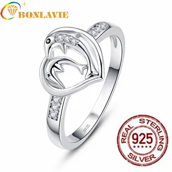 

Fashion Authentic Rings Round Double dolphin Crystal Finger Rings for Women Wedding Original Jewelry