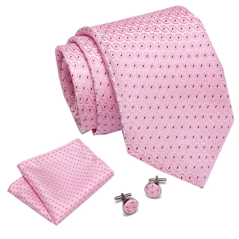 

Men's Ties Pink Plaid Paisley Silk Jacquard Tie Hanky Cufflinks Set Men's Business Gift Ties For Men drop Shipping