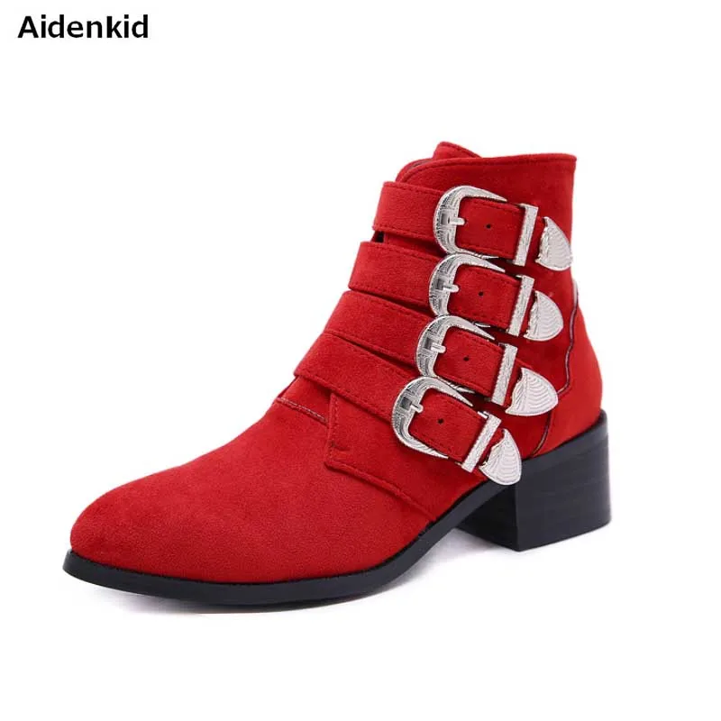 

Aidenkid 2018 new fashion women's Martin boots thick with side zipper pointed boots locomotive boots