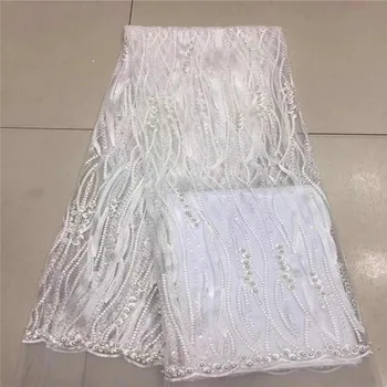 

African Lace Fabric 2019 Embroidered Beads Nigerian Laces Fabric Bridal High Quality French Tulle Lace Fabric For Party