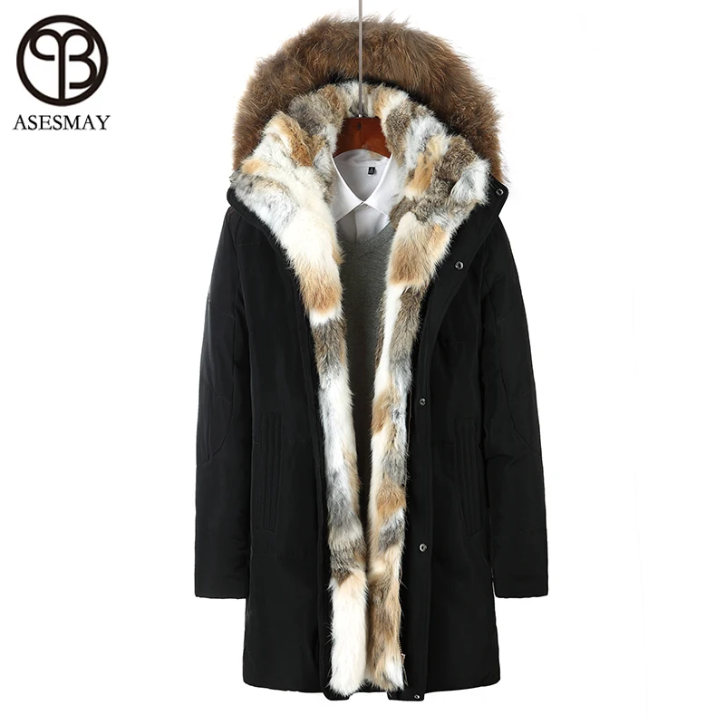Men Women Asesmay Winter Down Jacket Down Parka White Duck Coat Thick Warm Plus Size S-5XL Natural Fur Removable