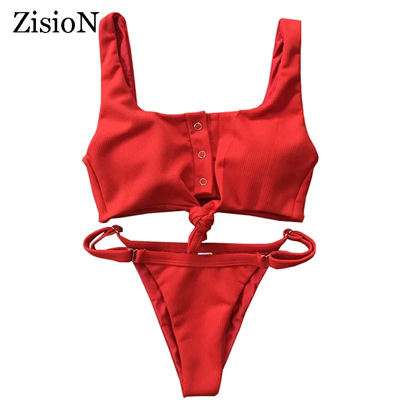 ZisioN новый дизайн сексуальное бикини женский купальник однотонный стринги