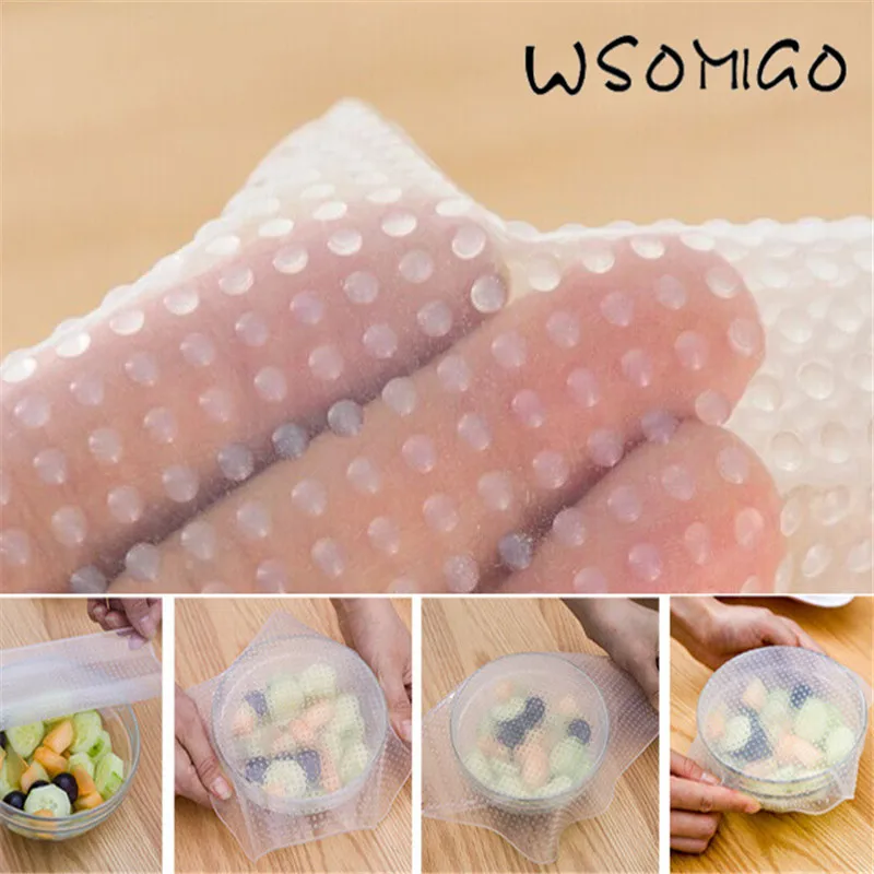 Hot 4pcs Food Grade Wrap Reusable Fresh Keeping Saran Wrap Kitchen