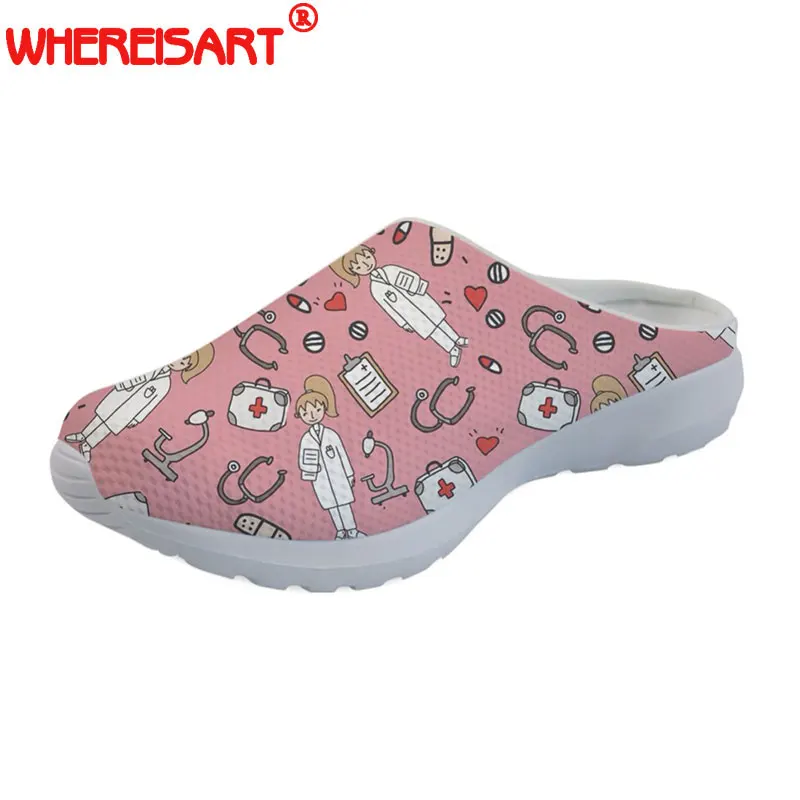 

WHEREISART Sketch Medical Pink Women Sandals Summer 2018 Fashion Girls Slip-on Home Slippers Woman Casual Beach Shoes Sandals
