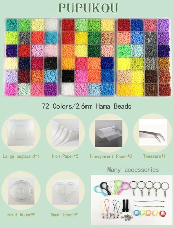 Мини 2,6 Хама бусины 24/48/72 Цвета Perler бисер инструмент и Pegboard развивающая игрушка плавкий предохранитель головоломки 3D для детей - Цвет: 72 gird