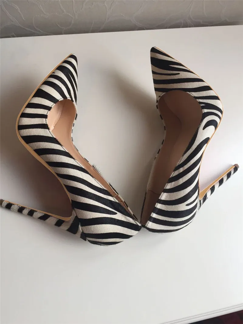 Veowalk Flock Zebra Women Pointed Toe Super High Heels Sexy Ladies Slip On Stilettos Pumps Woman Fashion Thin Heel Party Shoes