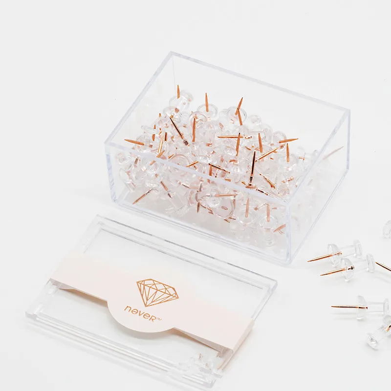 100pcs Clear Gold Push Pins Boards Thumbtack Steel Point Bulletin Board Pins the Office and School Supplies Push Pin Connectors