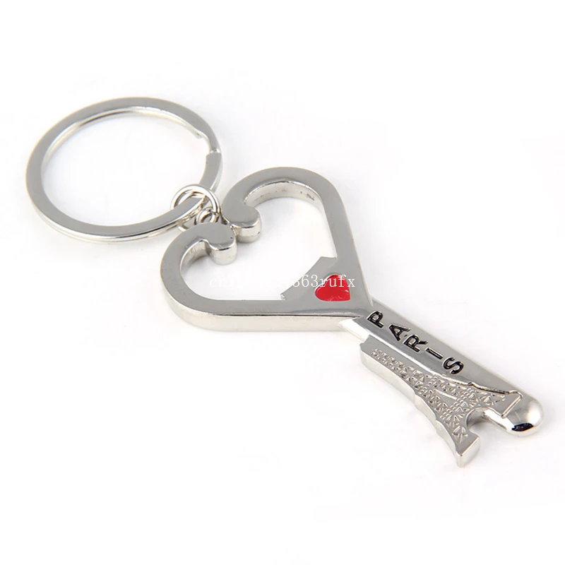 

100pcs Fashion Design PARIS Eiffel Tower Beer Openers Keychain Heart Shaped Beer Bottle Opener Metal Keyring Souvenirs Gift