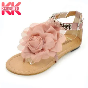 

KemeKiss Ladies Gladiator Sandals for Women Bohemia Beaded Flower Flat Heels Flip Flops Tstraps Sandals P11881 size 34-43