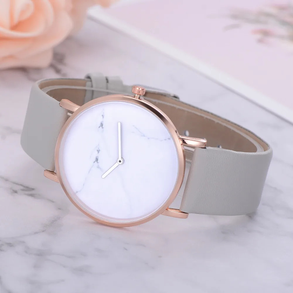 

Ladies Watch Simple Solid Pattern Leather Strap Fashion Quartz Wristwatch Clock reloj mujer marcas famosas de lujo 2019