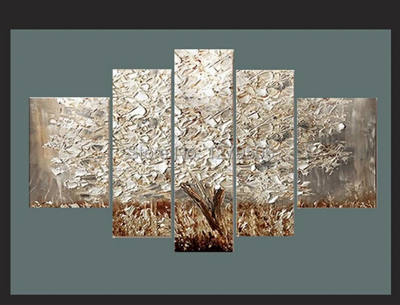 Ручная работа 5 шт. пейзаж картины маслом на холсте стены Искусство серебряное дерево картины для гостиной домашний декор