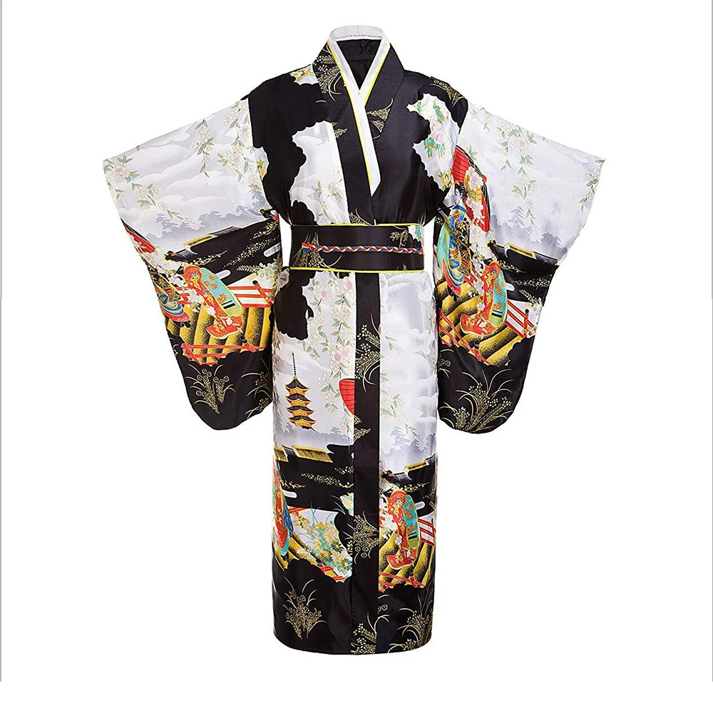 Красный японский Винтаж оригинальной традиции шелк юката кимоно платье с Оби Один размер H0044-1