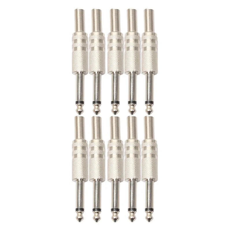 6.35mm 1/4inch Mono Male Plug Speaker Microphone Guitar Bass Audio Cable Connectors(20 Pack
