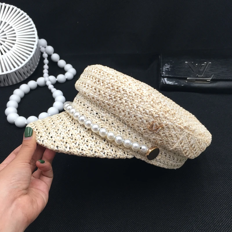 

Pearl summer hat female new light straw ventilation in spring and summer fashion leisure shade sunscreen cap