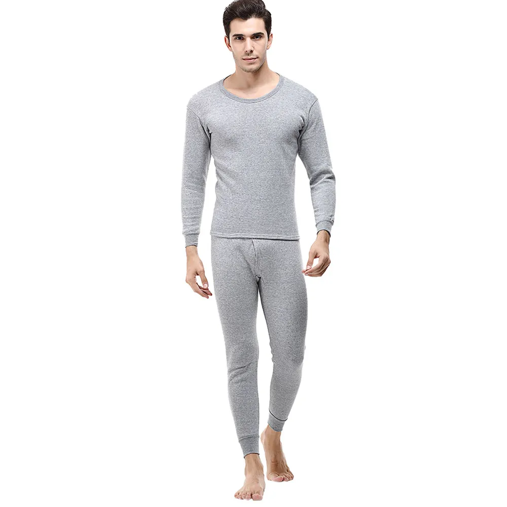 Keep Warm Men's Winter Thermal Suit Circular Collar Pure Color Cashmere Underwear Autumn Winter