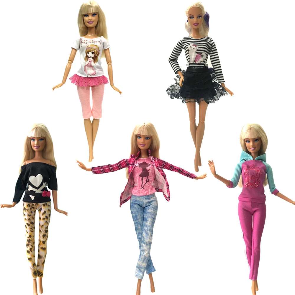 

NK 5 Pcs/Set Doll Dress Handmade Clothes Pants Fashion Outfit Skirt For Barbie Doll Accessories Child' Toys Girl's Gifts 031ADZ