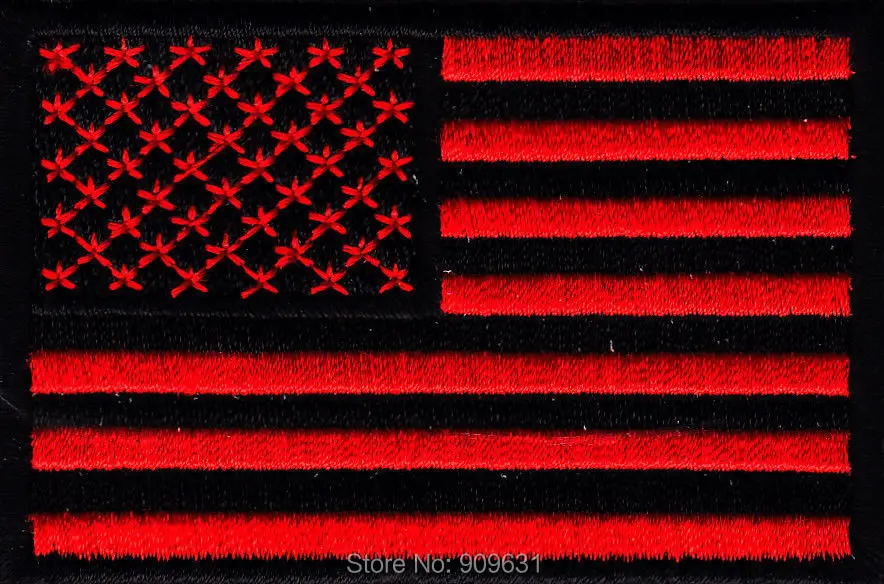 AMERICAN FLAG,RED & BLACK BLACK BORDER Iron On Patch Patriotic, USA