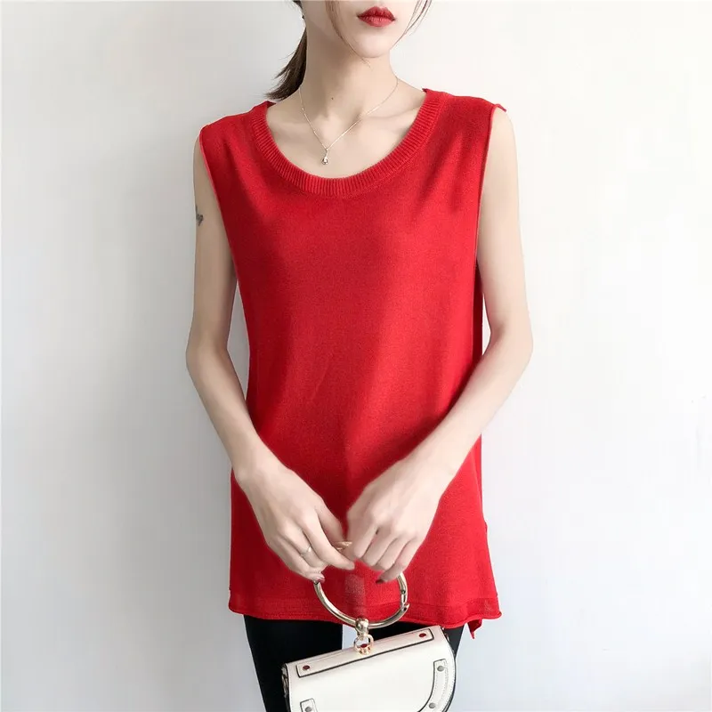 

Camisetas mujer verano 2019 Summer Women T Shirts O Neck Sleeveless Solid Thin Knitted Women Tops Womens Tee Shirts