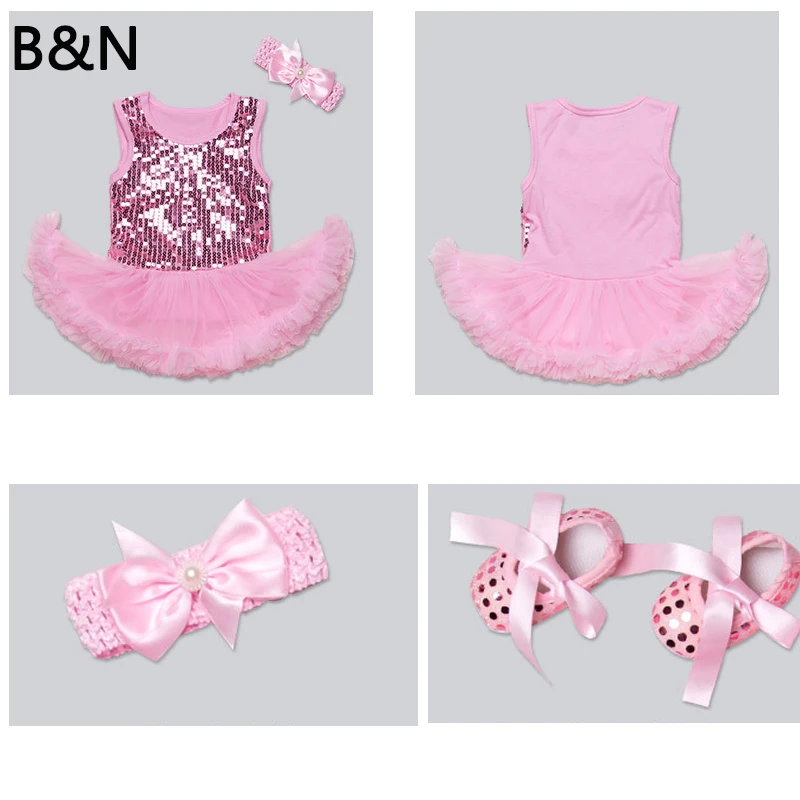 

B&N Sequins Kids Children Girls Dancewear Dress 3Pcs headband sock Gymnastic Ballet Toddler Tutu Dress Sleeveless Mesh Costumes