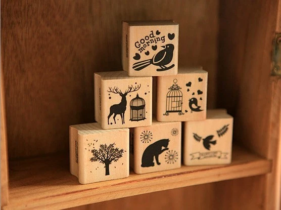 

Wholesale DIY Lovely Wooden + Rubber Stamp Forest Stamp set 6 designs, 24pcs /lot Free shipping