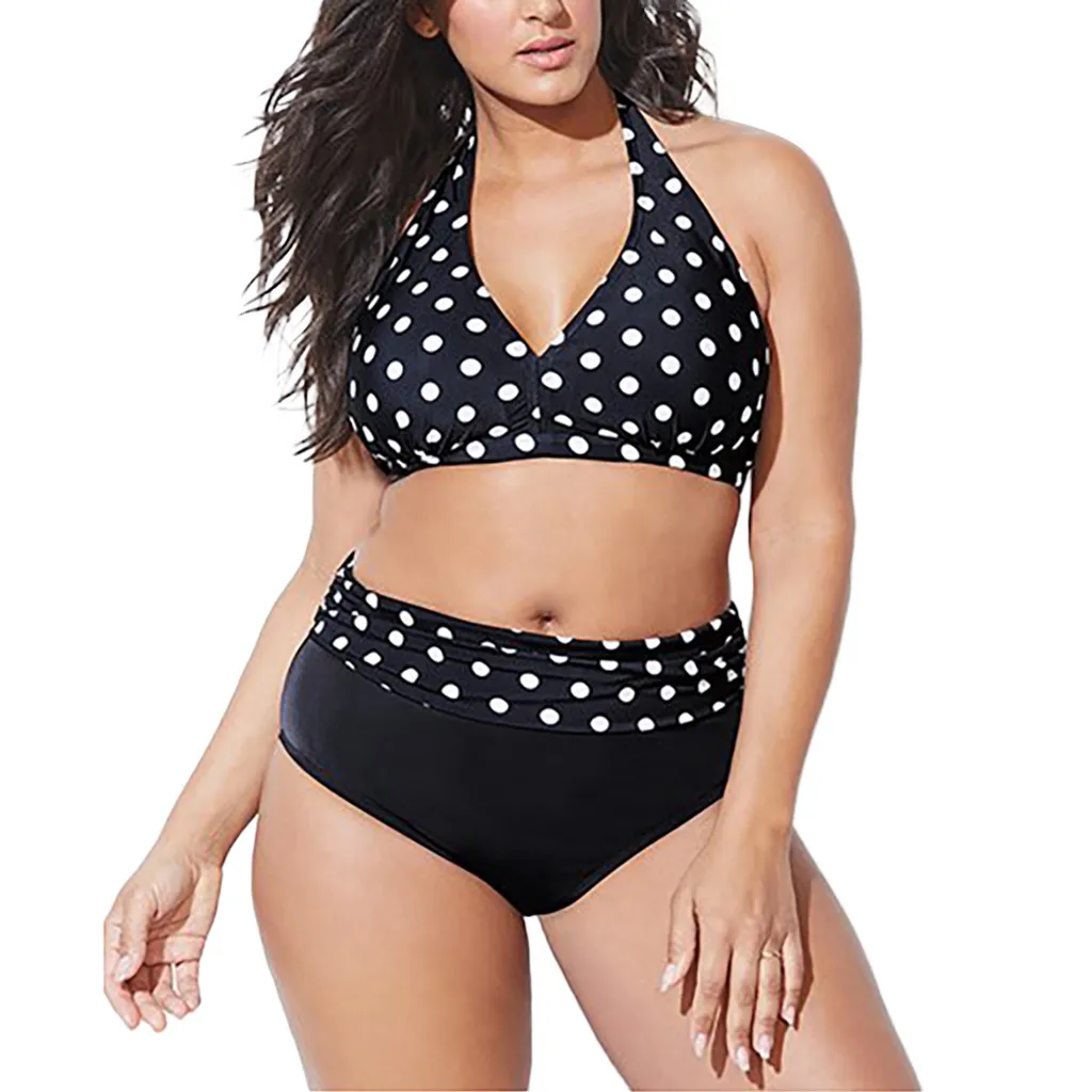 

2019 Fashion Bikini SetWomen High Waist Bikini Plus Size Womens Polka Dot Print Beach Bathing Suits Summer Swimming Suit 30