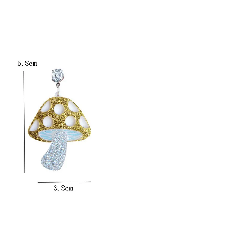 Серебристые золотистые блестящие акриловые висячие серьги в форме гриба в форме пудры, акриловые висячие серьги в форме гриба