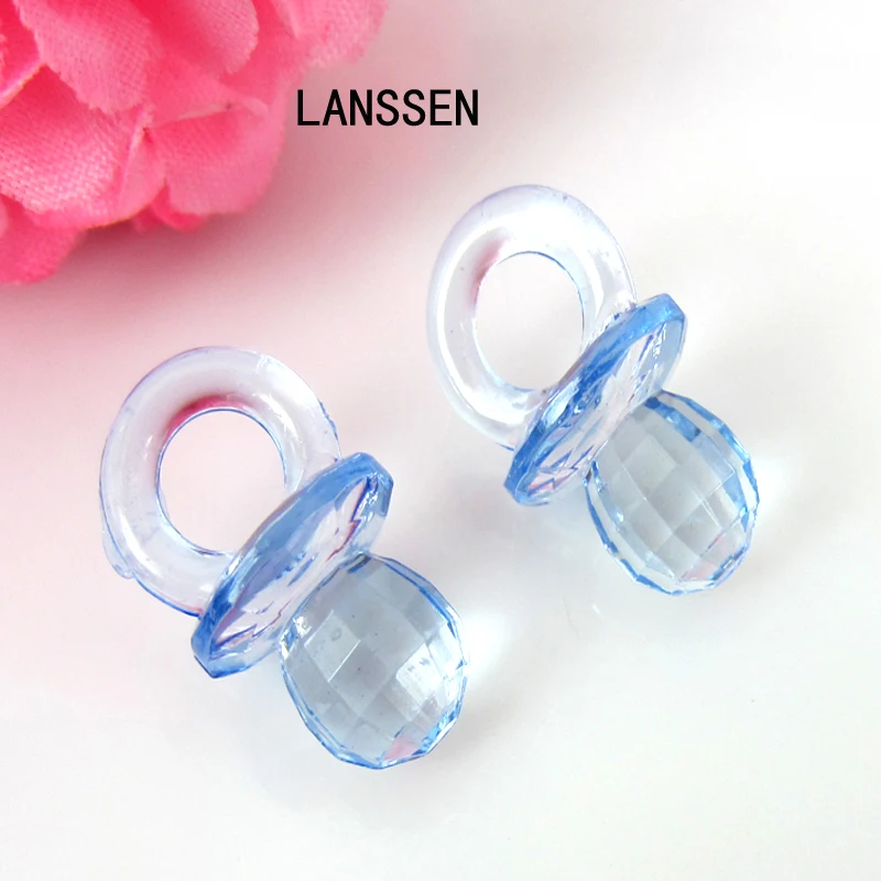 

50pcs Diamond Cut Plastic Pacifiers Bead Baby Shower Clear Blue Boys' For Party Decorations 12 x 21mm