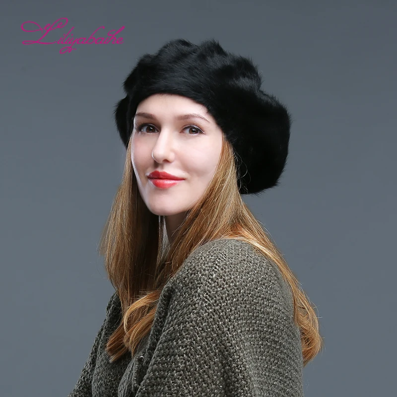

LILIYABAIHE Classic style Women hat angora Solid Color Beret Soft Loose and comfortable high quality hat Suitable for any age