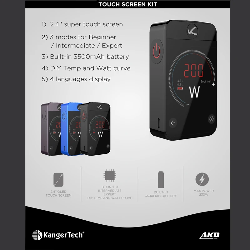 100% оригинальный бокс мод Kanger Pollex 230 Вт вейп Kangertech со встроенным аккумулятором 3500