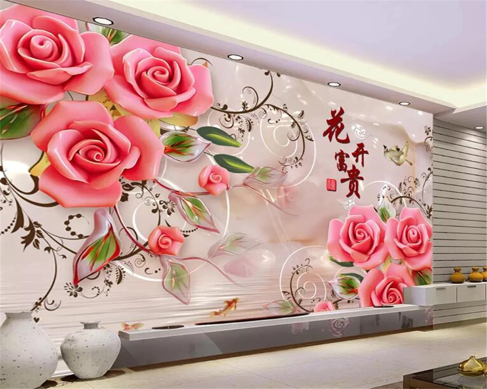 

Custom Mural Wallpaper For Bedroom Wall Luxury Rose goldfish pattern Background 3d wallpaper Home Decor Living Room