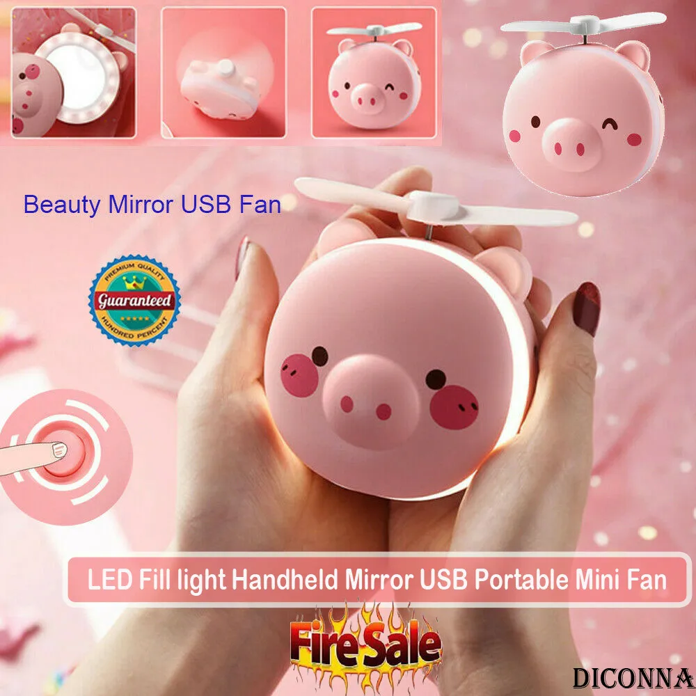 Cher9 USB Makeup Mirror Small Folding Fan Mini Portable Fan with LED Light Cher9 USB Makeup Mirror Small Folding Fan Mini Portable Fan with LED Light