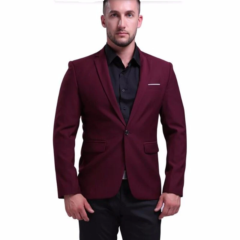 HB043 tailored plus size men suits jacket one button wine red formal