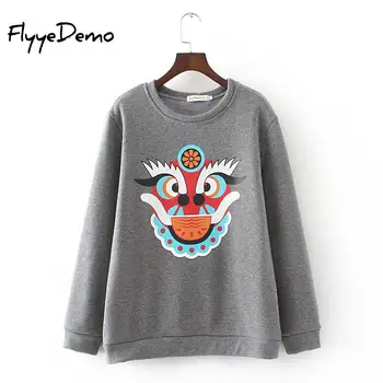 

National Peking Opera Faces Sweatshirt Women Long Sleeve Hoodies Harajuku Autumn Winter Tracksuit Clothing Jumper Tops Plus Size