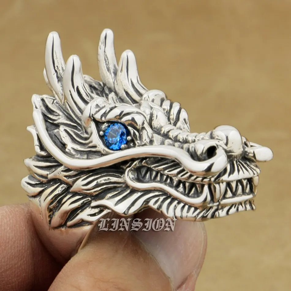 

CZ Eyes Huge Heavy 925 Sterling Silver Dragon Ring Mens Biker Rocker Punk Ring 9DX10 US Size 8 to 15