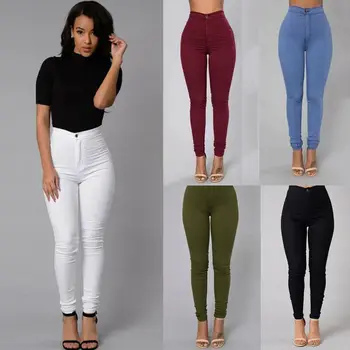 

2019 Spring Autumn Pencil Denim Pants Women Lady Stretch Casual Denim Skinny Pants High Waist Trouser Fashion Fit Pants Dropship