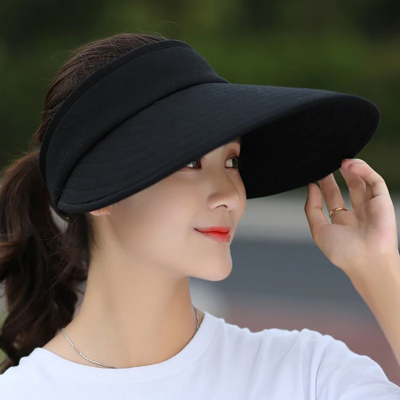 Hot 1Pcs Women Summer Sun Hats Pearl Packable Sun Visor Hat with Big Heads Wide Brim Beach Hat Uv Protection Female Cap