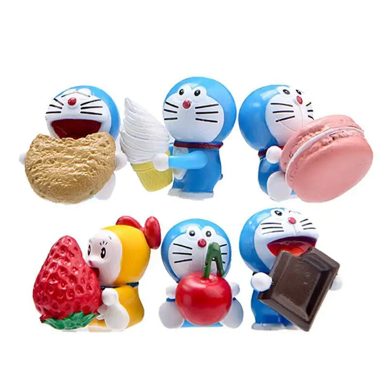 6pcs/lot Doraemon Mini Figures Toys Kawaii With Cookies PVC Action Figure Collectible Model Toy for Home Decor | Игрушки и хобби