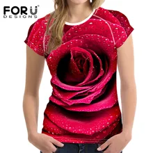 FORUDESIGNS/новейшие 3D королевские синие футболки с розой женские летние топы футболки с принтом для девочек женские модные футболки Vetement Femme