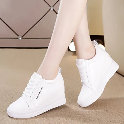 Women Shoes New Waterproof Wedges Woman Casual Shoes Platform Heels Female Leisure Black& White Women Sneakers - Color: White