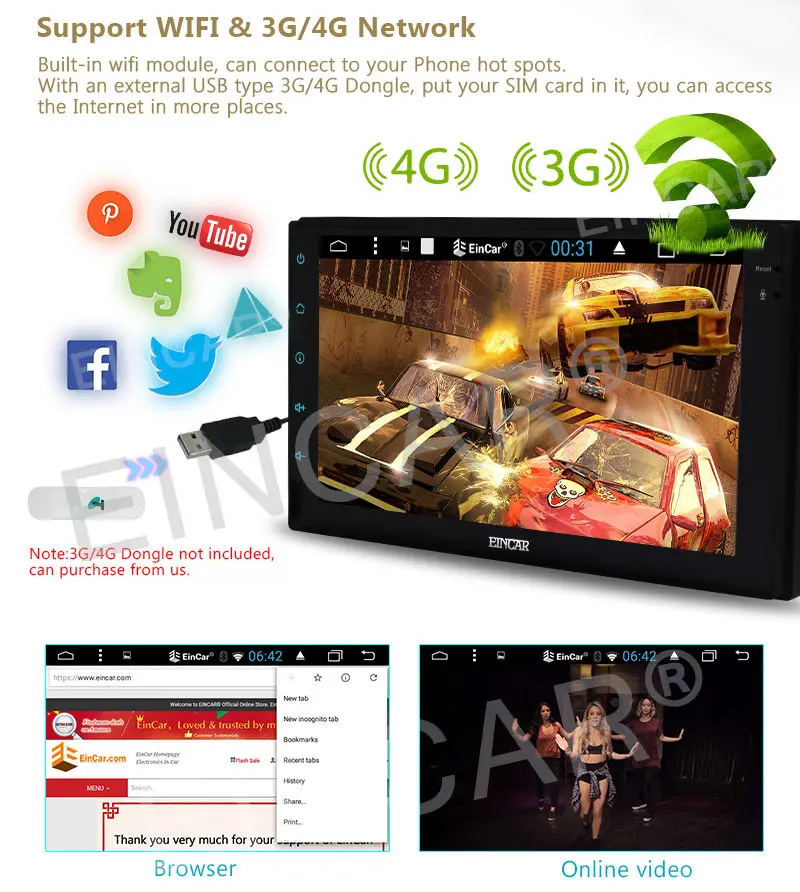 Excellent Android 6.0 4G WIFI 7"Double 2DIN Car Radio Stereo No DVD Player GPS OBD Touch 5