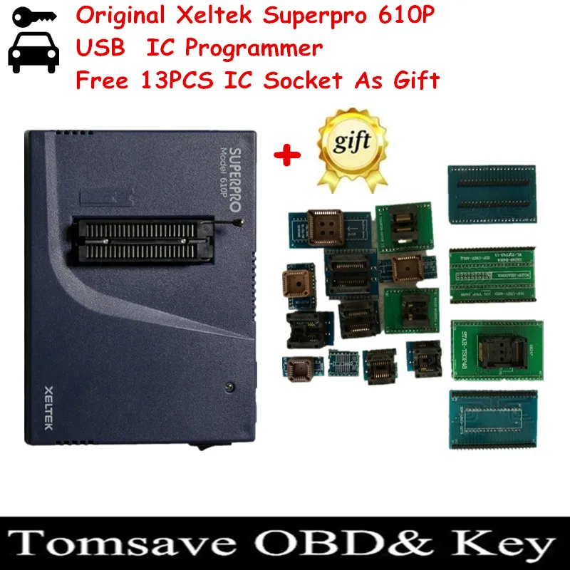 Free Shipping Original Xeltek Superpro 610P High Speed Universal IC Chip Programmer +13pcs Burn Block IC Socket Adapter As Gift