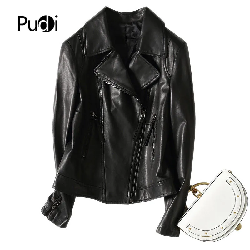 

PUDI A69004 2019 New women black color genuine sheep leather coat lady black style zipper Jacket fall/winter coat