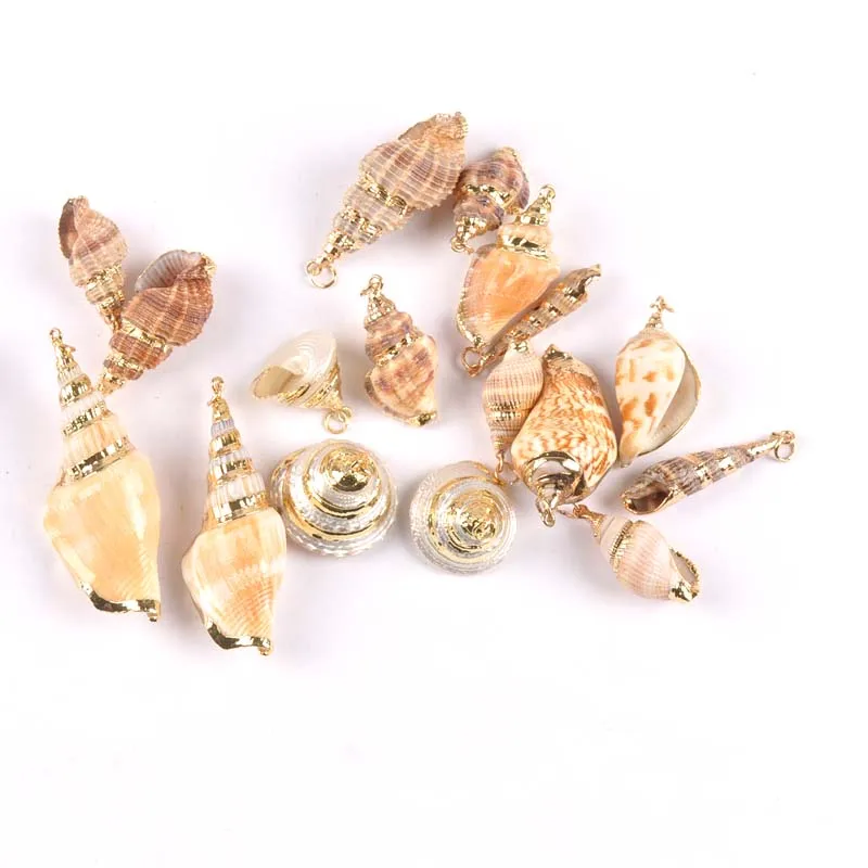 

5pcs Nautical Gold Plated Spiral Spot Seashells Hollowed-out Shells For Home Decor Handmade DIY Pendant Ornament 8 Design TR0304