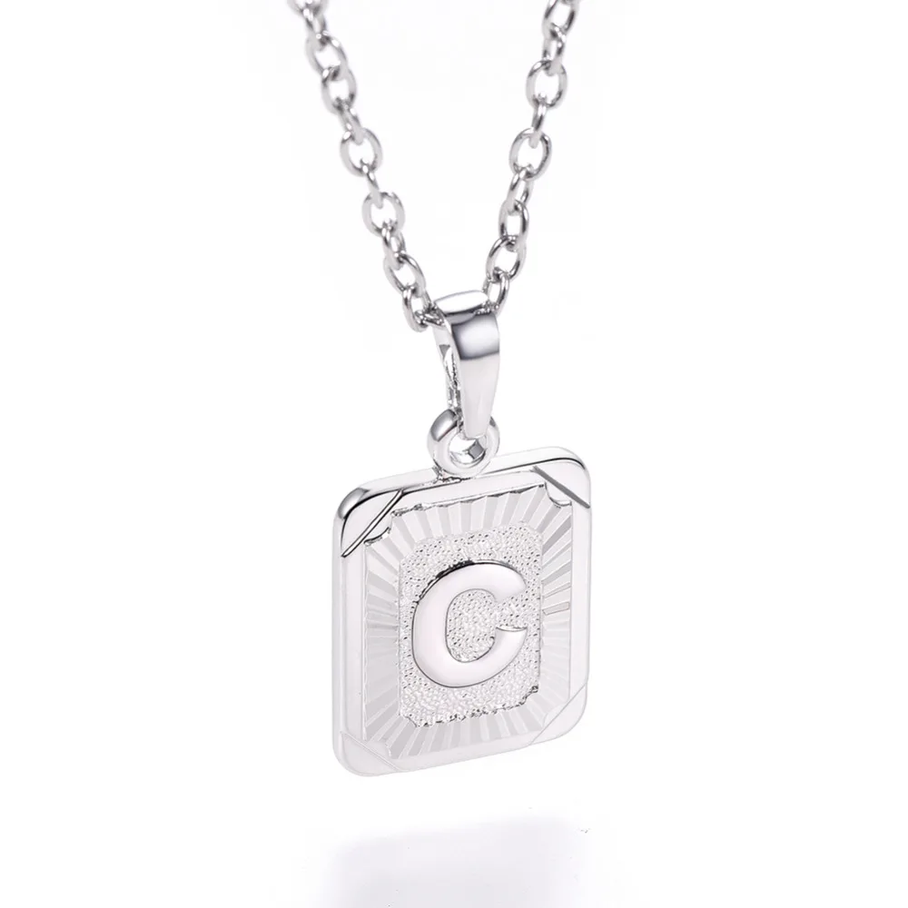 U7 Square Letters Necklaces Pendant Chain Necklace for Women Men English Initial Name Alphabet Jewelry Best Birthday Gifts P1196