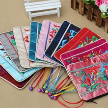 Этническая вышивальные колокольчики молния большой подарок ювелирные изделия сумки для хранения китайский стиль портмоне атласный браслет цепочки и ожерелья упаковк