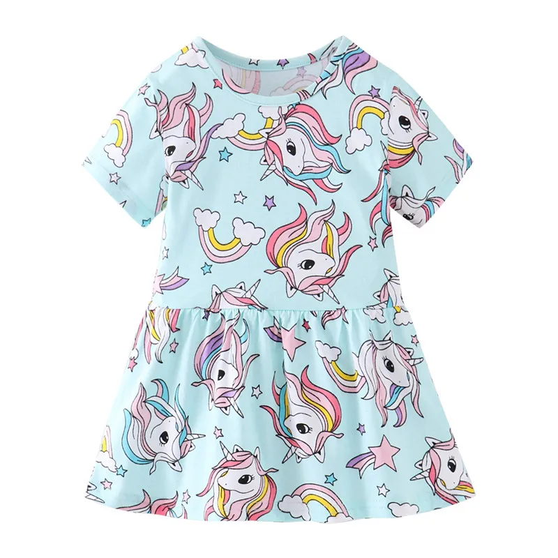 

Jumping meters Girls Summer Clothes Unicorns Party Dresses Hot 2019 Kids Tutu Dress Cotton Knitted Children clothing Frock Girl